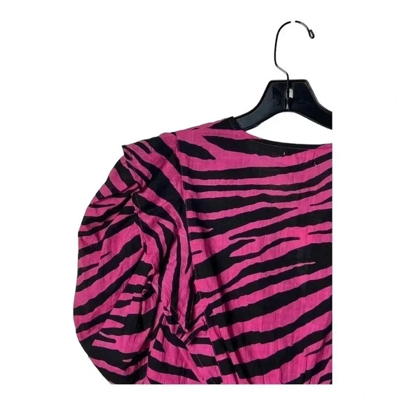1404. ANTHROPOLOGIE RAHI SHORT PUFFER SLEEVES TOP XSMALL ZEBRA PRINT HOT PINK - Picture 10 of 11